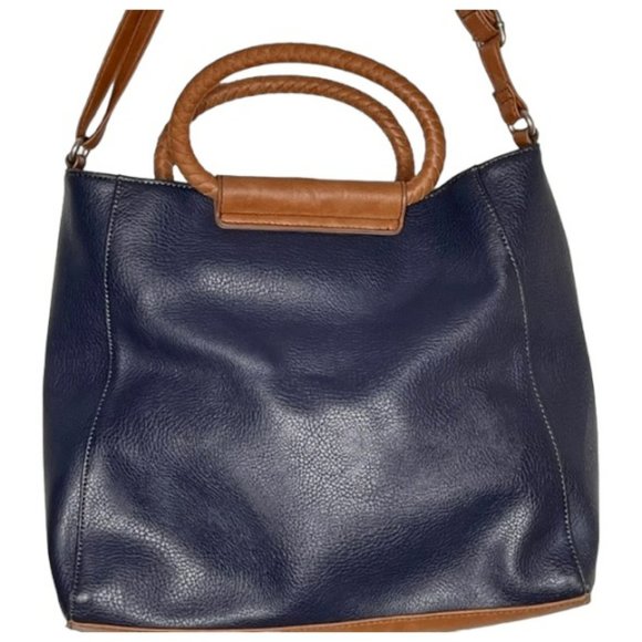 Relic Versatile Pebbled Faux Leather Bag  - Navy/Tan - 13" w x 3.5" d x 11.5” h - Picture 4 of 15
